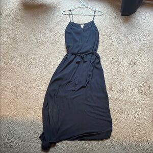 Under Skies Elegant Navy Spaghetti Strap Maxi Dress